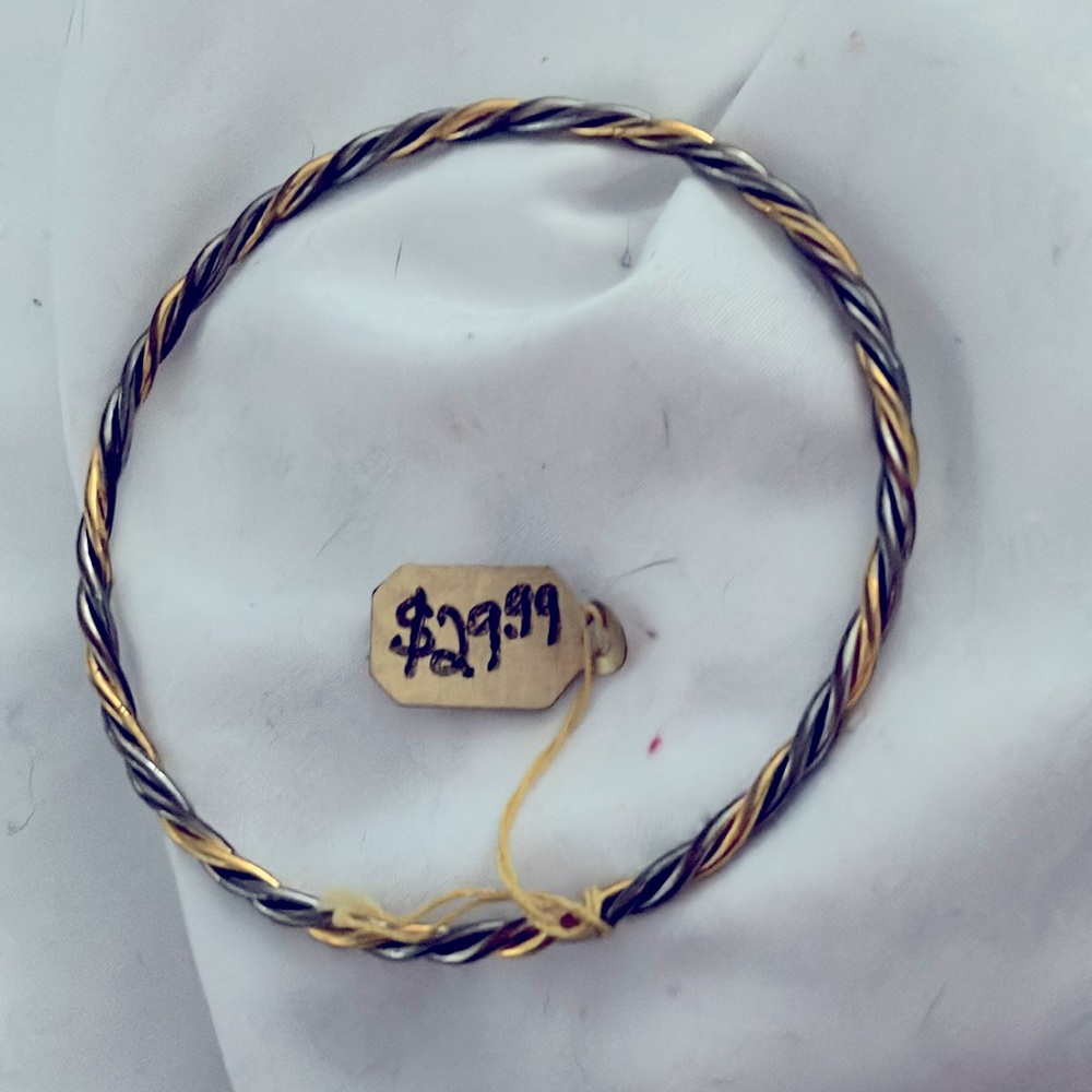 COPY - Silver,gold and hematite twisted bangle